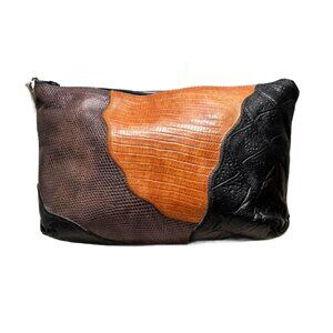 Vintage SHARIF Women's Brown Patchwork Leather & Reptile clutch purse handbag